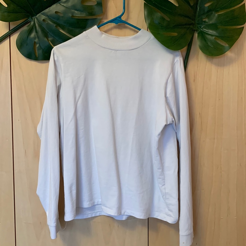 ASOS white mock neck long sleeve tee shirt.